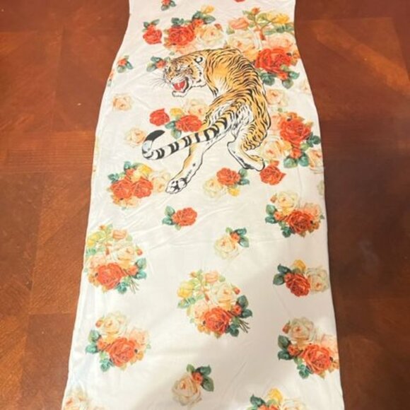 Tiger Print Floral  Dress Miroh Strapless Tube Soft Stretch Midi women fashion‎ - Picture 2 of 7